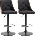 Homcom Set de 2 scaune de bar cu inaltime reglabila, scaune de bar pivotante cu inaltime reglabila, cu suport pentru picioare, scaune de bar din tesatura de in, negru