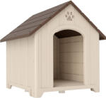 PawHut Căsuță pentru Câini Ridicată cu Acoperiș Înclinat și Guri de Aerisire, din PP, 102x94x103 cm, Bej și Maro Închis