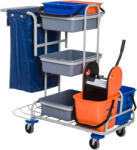 Homcom professzionális takarító kocsi, 4 vödörrel, szürke-kék-narancs