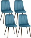 HomCom Set de 4 Scaune de Masa, Scaune de Bucatarie Moderne cu Tapiterie de Catifea, Spatar Curbat si Picioare de Otel pentru Camera de Zi, Dormitor, Albastru