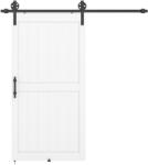 Homcom Ușă Glisantă în Stil Country cu Șină și Mâner din Lemn și Oțel, 106, 6x213, 4 cm, Alb și Negru