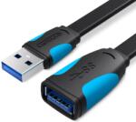 Vention USB 3.0, (hosszabbító, lapos, fekete), 3m, kábel