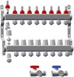 WENTOREX IMF-9 rozsdamentes, 9 körös osztó-gyűjtő áramlás mérővel + golyóscsap, hőmérséklet kijelző - e-futesbolt