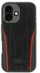 AUDI Genuine Leather MagSafe iPhone 16 6.1" készülékhez kemény tok fekete-piros AU-TPUPCMIP16-R8/D3-RD (AU-TPUPCMIP16-R8/D3-RD)