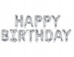 Party Deco Kik KX4574_1 Fólia lufi 340x35cm Happy Birthday felirattal, ezüst
