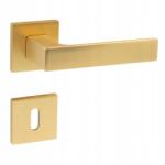 QRS Kwadro ajtókilincs, arany matt, szálcsiszolt rozetták kulcslyukhoz, Slim Premium (KWADRO+ GOLD)