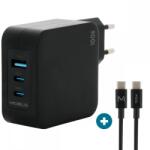 MOBILIS Fast Wall Charger GaN - 100W + 2m cable - 2 USB-C + USB-A for Laptop Tablet & Smartphone fekete (001365) - ipon