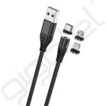 Maxlife töltőkábel 3in1 USB - Type-C/lightning/microUSB, mágneses, FEKETE (MXUC-02)