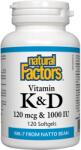 Natural Factors Vitamin K2 + Vitamin D3, 120 capsule, Natural Factors