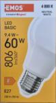 Legrand/Emos EMOS ZL5F43 Basic A60 / E27 / 9, 4W (60W) / 806lm / Természetes fehér LED izzó (EMOS-ZL5F43-3)