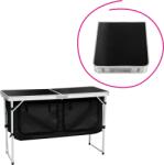 Mobikon Masa camping pliabila cu spatiu depozitare aluminiu mdf textil negru Kepi 120x47x54 cm (0000404283)