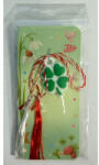 Flippy Martisor pentru Copii, Jolie, Model TRIFOI, din Cauciuc, cu Snur Impletit Alb Rosu, Ambalaj Carton cu Design, Alb Verde (teo-165812)