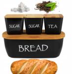 Kamille Kenyértartó 3 Konyhai Tároló Edény Bambusz Vágódeszkával Szett (1133B)