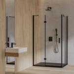 Omnires Cabina de dus patrata cu usa cu balamale Omnires Manhattan negru mat transparent 90x90 cm (MH9090BLTR)
