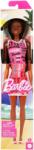 Mattel Papusa Barbie Mattel HRH08 - Barbie Negresa cu par negru, rochie roz cu imprimeu logo si pantofi (HRH08) Papusa Barbie