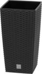 Prosperplast Rattan virágcserép, Prosperplast Rato Square 225, fekete, 22, 5 x 22, 5 cm, magasság: 42, 1 cm, betéttel, 8 / 16, 3 l, rattan hatású, négyzetes (TC255327)