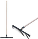 Strend Pro Garden Kerti gereblye, Strend Pro Garden, fekete, 16 fogú, acél fej, fa nyél, 160 cm nyél (TC211322)