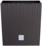 Prosperplast Rattan virágcserép, Prosperplast Rato Low 320, barna, 32 x 32 cm, magasság: 32, 5 cm, betéttel, 21 / 32 l, rattan hatású, négyzetes, alacsony kivitel (TC255323)