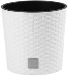 Prosperplast Rattan virágcserép, Prosperplast Rato Round 300, fehér, átmérő: 30 cm, magasság: 27 cm, betéttel, 15 / 15, 3 l, rattan hatású, kerek (TC255396)