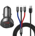 Baseus Încărcător auto Baseus 24W cu ecran + cablu USB 3-în-1 Baseus Tri, culori de bază, 1, 2 m
