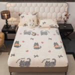 Jojo Home Husa de Pat Cocolino cu Elastic si 2 Fete de Perna 50x70cm, 180x200cm, Crem cu Pisicute-D161 (D161)