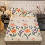 Jojo Home Husa de Pat Cocolino cu Elastic si 2 Fete de Perna 50x70cm, 180x200cm, Crem cu Flori -D169 (D169)