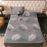 Jojo Home Husa de Pat Cocolino cu Elastic si 2 Fete de Perna 50x70cm, 180x200cm, Gri cu Frunze-D151 (D151)