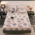 Jojo Home Husa de Pat Cocolino cu Elastic si 2 Fete de Perna 50x70cm, 180x200cm, Crem cu Frunze-D155 (D155)