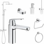 GROHE Set coloana dus si baterie lavoar Grohe Cosmopolitan cu accesorii baie Grohe Essentials, crom (C25821)