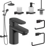 Hansgrohe Set coloana dus si baterie lavoar Hansgrohe Vernis Blend si accesorii baie Hansgrohe AddStoris, negru mat (C25813)
