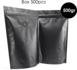  Pungă Doy Pack 500gr Cu Valvă - Aluminiu Mat Negru - Pachet De 100 Buc