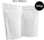  Pungă Doy Pack 250gr Cu Valvă - Aluminiu Mat, Alb - Set De 500 Bucăți