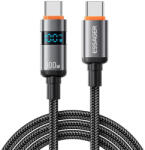 Essager ES-X61 - 2 méter, Type-C - Type-C, USB kábel. Digitális kijelző, 100W töltés, gyöngyvászon borítás