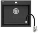 Quadron MORGAN 110 black dotted gránit mosogatótálca 1356 + SAP4-F090KB rozsdamentes acél csaptelep fekete flexibilis kifolyócsővel 1351