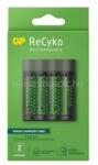GP RECYKO akkutöltő (LED jelzés, időzítő, 4xAA/AAA elem kompatibilis + 4db 2700mAh AAA elem) FEKETE (M451) (M451)