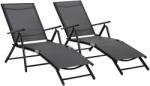 Outsunny 2 Darabos Összecsukható Kerti Nyugágy Szett, 7 Pozícióban Állítható Háttámlával, Alumíniumból és Lélegző Hálóból, 64x134x95cm, Fekete