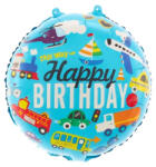 Balloons4party Balon folie rotund albastru masini Happy Birthday 45 cm - articole-petreceri - 14,99 RON