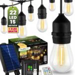 Lumileds Napelemes kerti fényfüzér 15M 22LED Izzó E27 Távirányító Vízálló