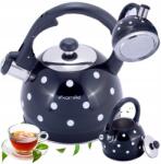 Kamille Vízforraló billenő Síppal 2, 0 L Gáz Indukciós Kamille fekete pöttyös (1070BL)