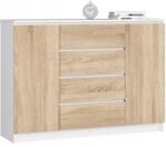 AKORD Komód szekrény K140 2 ajtós 4 fiókos fehér-sonoma Akd (OP0LKOMBIASON006)