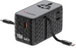 Verbatim Charge n Travel 70W GaN III Adaptor universal de călătorie cu 2 cabluri USB-C retractabile Negru (30186)
