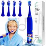 Livio Periuță de dinți sonică, marcă necunoscută, 4 capete, pentru copii, 5 moduri de funcționare, rezistentă la apă IPX7, formă ergonomică, culoare albastră, set 1 periuță de dinți + 4 capete, material: pl