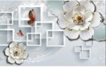 MÉDIA Tapéta, Virágok, pillangók és négyzetek, 270 x 200 cm (FOTOTAP2112)