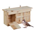Relaxdays Cuib, casuta lemn natur 3 camere, pentru vrăbiute (10111240)
