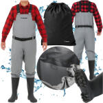 Trizand Cizme de pescuit TRIZAND din PVC, culoare gri cu negru, antiderapante, cu bretele ajustabile, mărimea 42 (00025891)