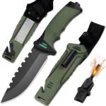 HARAHU KT-39372 Taktikai outdoor kés - Zöld/Fekete KP39372