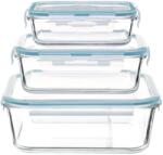 5five Set 3 cutii alimentare, 5five, patrate, sticla, inchidere ermetica