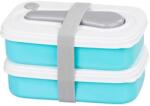 Magic home Cutie, caserola alimente, plastic, etansa, albastru, 2 compartimente, cu lingura/furculita, 1 L, 20.8x13.5x12.4 cm, MagicHome (801751)