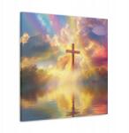  Vallásos kép Kereszt Az Égből tó bokrok szivárvány színek 60x60 (SAC460)