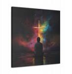  Vallásos kép Ember Kereszt Kozmosz absztrakt olajfestmény 60x60 (SAC446)
